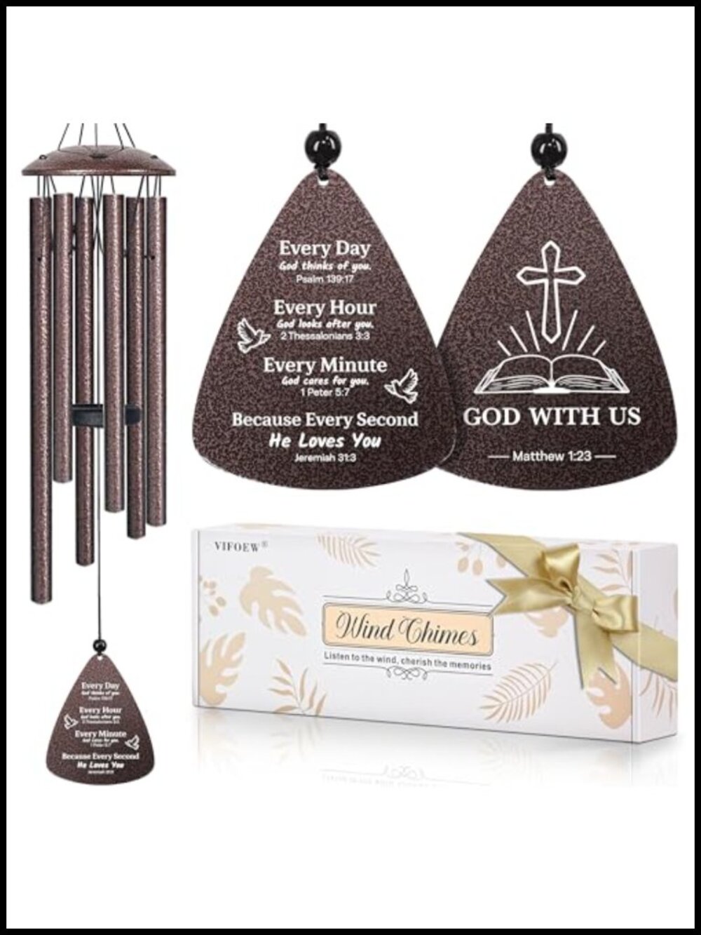 32" Christian Wind Chime Aluminum Cross Bible Verse Gift